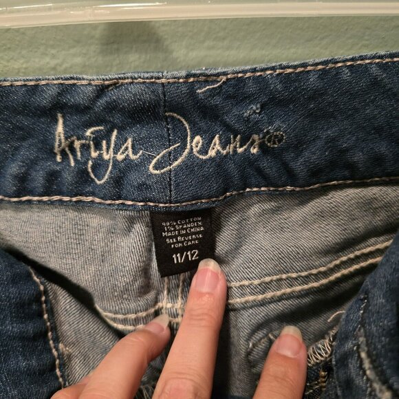 Ariya Womens Jeans 11/12 Blue Five Pocket Whiskers Bootcut Destressed Stone Wash - Picture 4 of 11